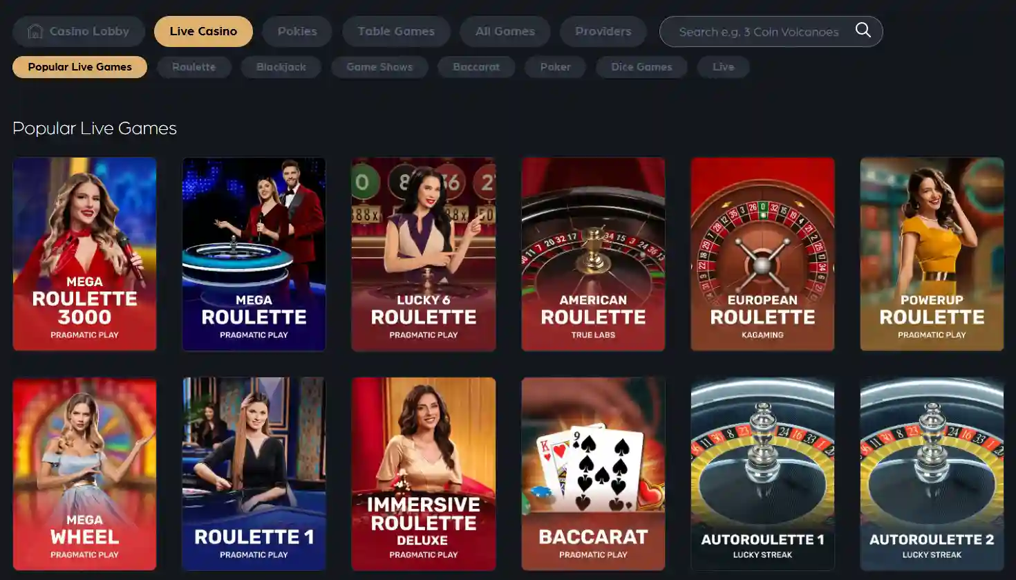 The Clubhouse Casino Australian Live Casino lobby showing the current branded live table categories and provider interface