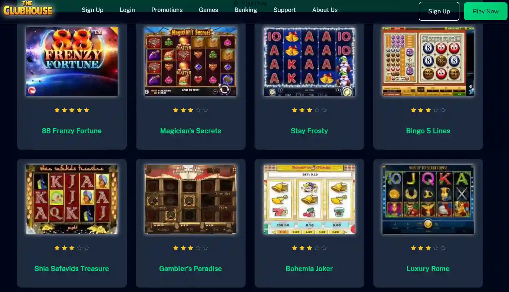 The Clubhouse Casino Australian homepage with the en-AU interface and account entry points